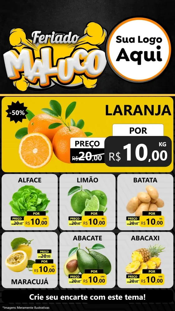 Modelo de Rede Social para Stories com o tema Feriado Maluco para Hortifrúti