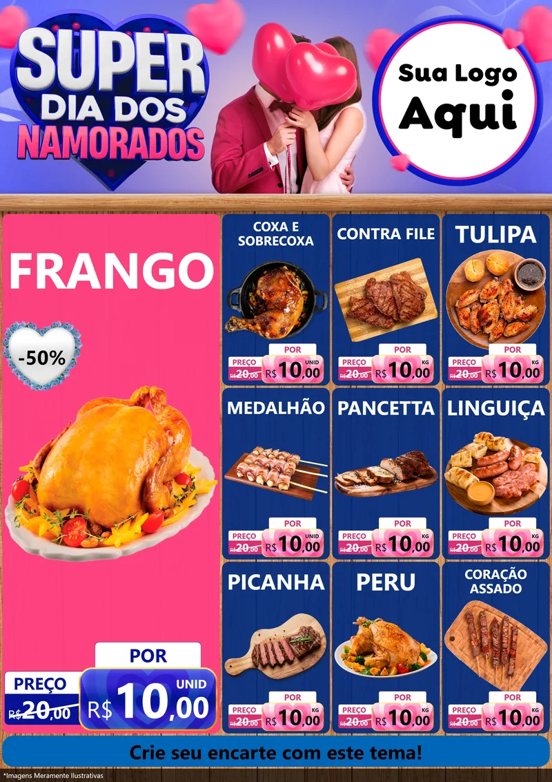 Modelo de Encarte para Encarte A4 Vertical com o tema Super Dia dos Namorados para Assados