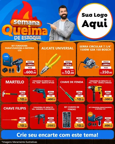 Modelo de Rede Social para Feed Instagram com o tema Semana Queima de Estoque para Maquinas e Ferramentas