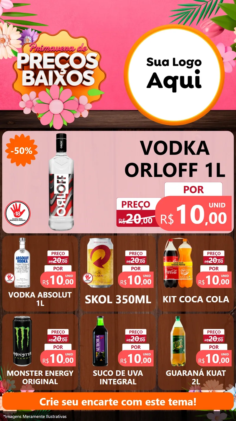 Modelo de Rede Social para Stories com o tema Primavera de Preços Baixos para Distribuidora de bebidas