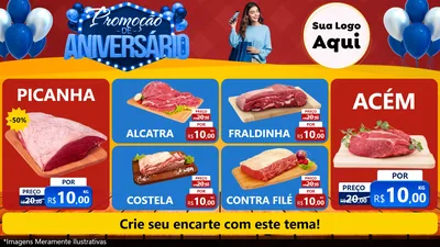 Modelo de TV para TV Horizontal com o tema Promoção de Aniversário para Açougue