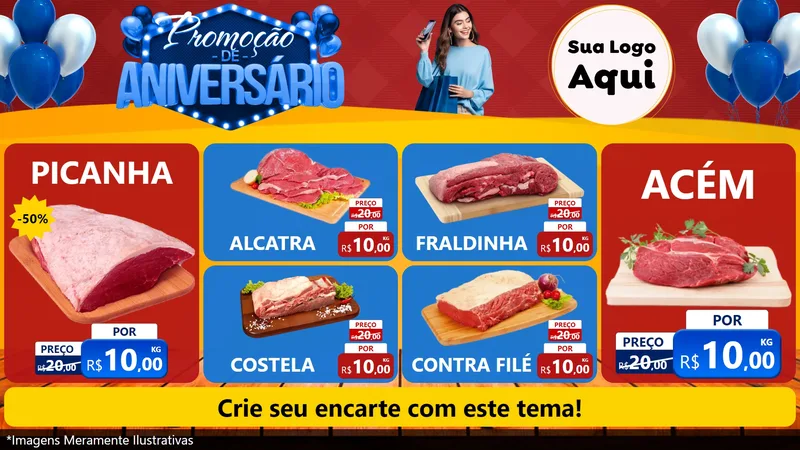 Modelo de TV para TV Horizontal com o tema Promoção de Aniversário para Açougue