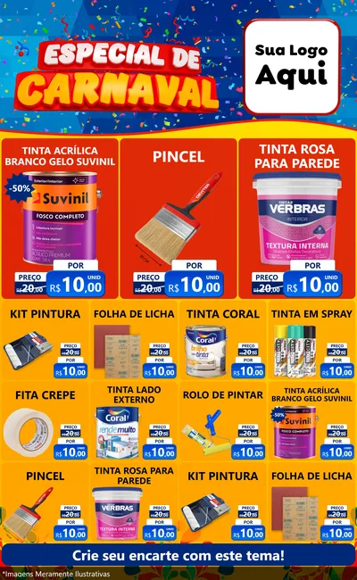 Modelo de Encarte para Encarte Grande com o tema Especial de Carnaval para Tintas e Ferramentas