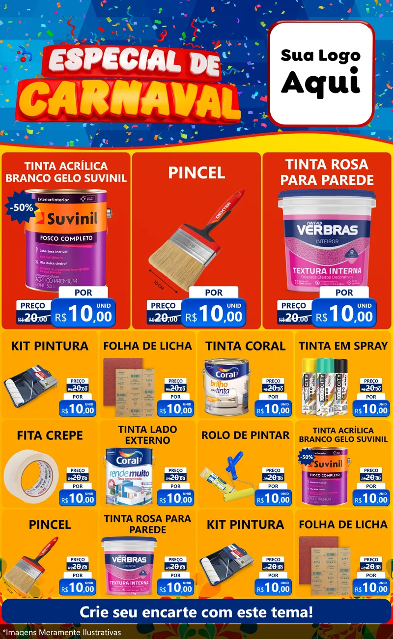 Modelo de Encarte para Encarte Grande com o tema Especial de Carnaval para Tintas e Ferramentas