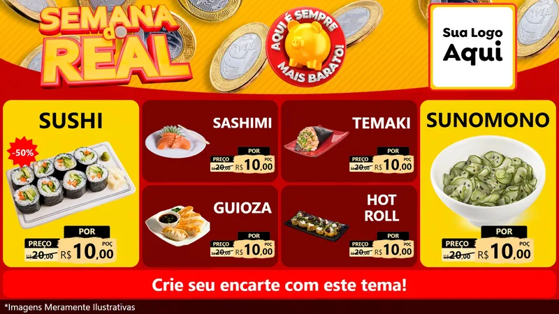 Modelo de TV para TV Horizontal com o tema Semana do Real para Comida japonesa
