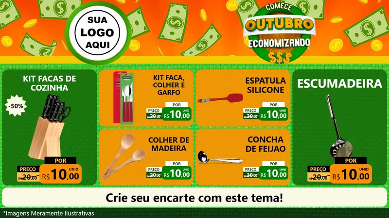 Modelo de TV para TV Horizontal com o tema Comece Outubro Economizando para Utilidades Domésticas