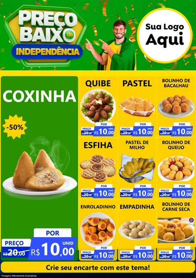 Modelo de Encarte para Encarte A4 Vertical com o tema Preço Baixo de Independência para Salgadaria