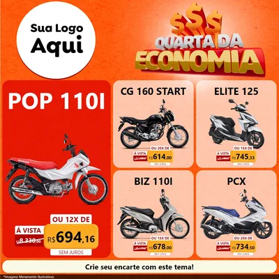 Modelo de Rede Social para Feed Facebook com o tema Quarta da Economia para Concessionaria de Motos