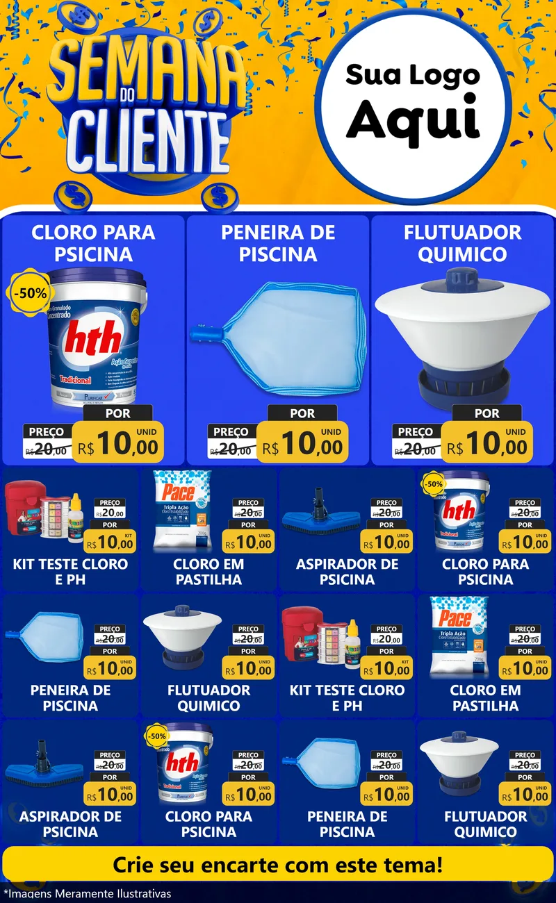Modelo de Encarte para Encarte Grande com o tema Semana do Cliente para Produtos para Piscina