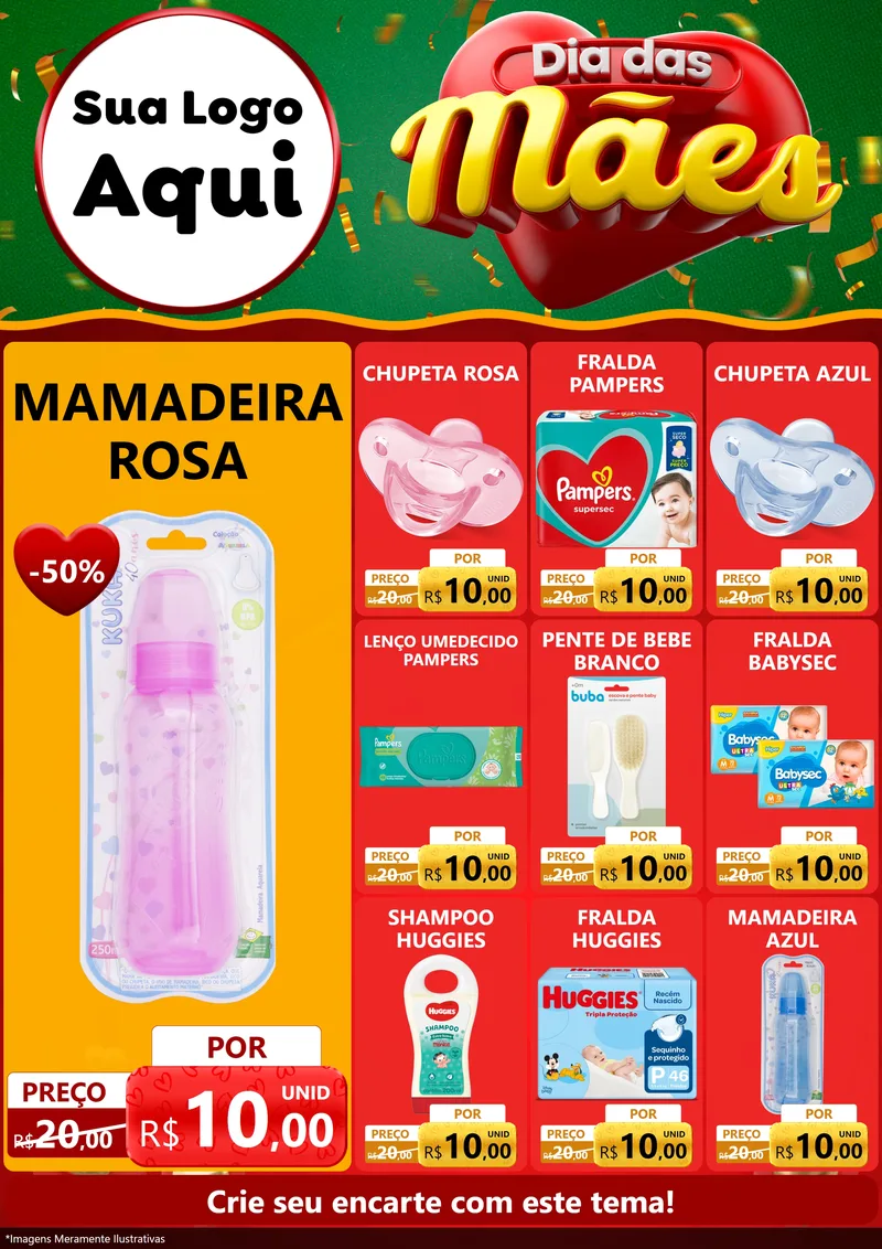 Modelo de Encarte para Encarte A4 Vertical com o tema Dia das Mães para Bebês