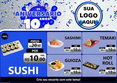 Modelo de Encarte para Encarte A4 Horizontal com o tema Promoção de Aniversário - 10 Anos para Comida japonesa