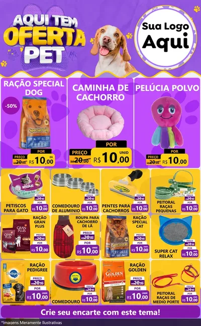 Modelo de Encarte para Encarte Grande com o tema Aqui tem Oferta Pet para Pet Shop