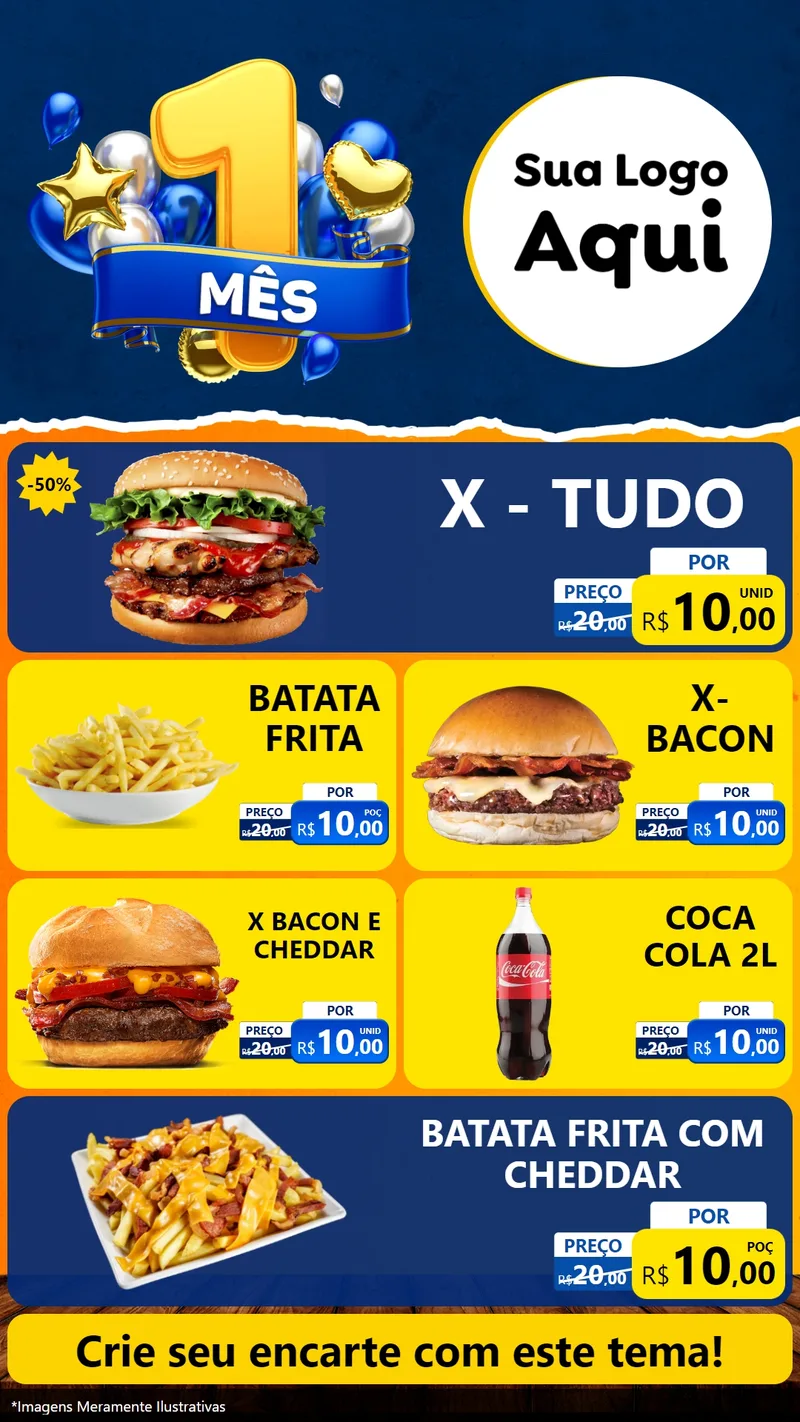 Modelo de TV para TV Vertical com o tema Um Mês de Aniversário para Hamburgueria