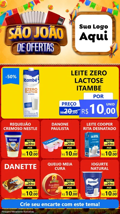 Modelo de Rede Social para Stories com o tema São João de Ofertas para Frios e Laticínios