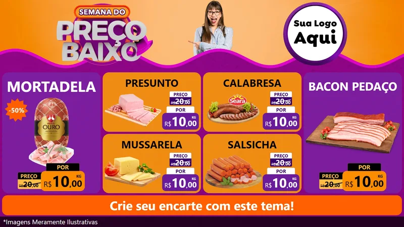 Modelo de TV para TV Horizontal com o tema Semana do Preço Baixo para Frios e Laticínios