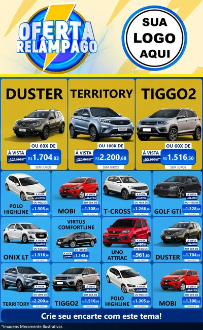 Modelo de Encarte para Encarte Grande com o tema Oferta Relâmpago para Concessionaria de Carros