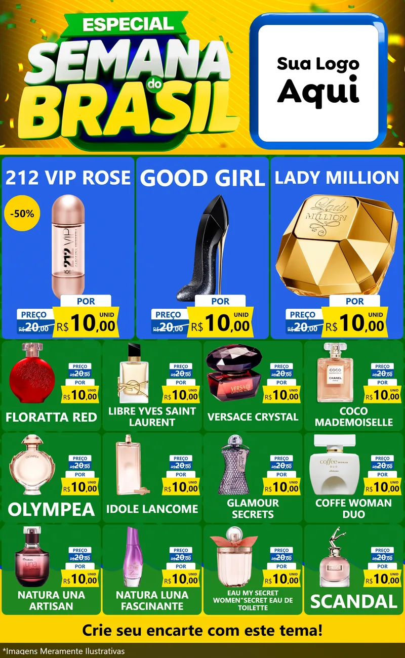 Modelo de Encarte para Encarte Grande com o tema Especial Semana do Brasil para Perfumes