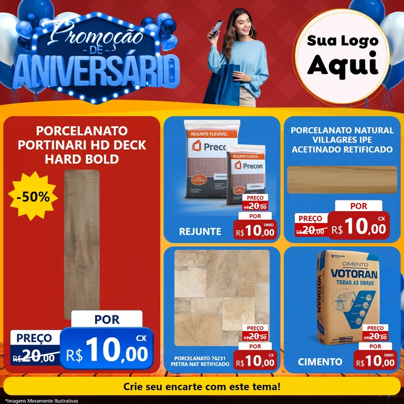 Modelo de Rede Social para Feed Facebook com o tema Promoção de Aniversário para Pisos e revestimentos