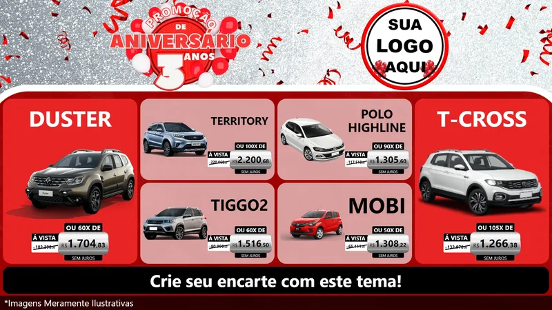 Modelo de TV para TV Horizontal com o tema Promoção de Aniversário - 3 Anos para Concessionaria de Carros