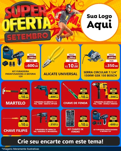 Modelo de Rede Social para Feed Instagram com o tema Super Oferta Setembro para Maquinas e Ferramentas