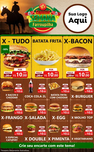 Modelo de Encarte para Encarte Grande com o tema Especial Semana Farroupilha para Hamburgueria