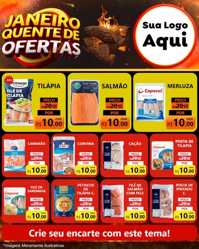 Modelo de Rede Social para Feed Instagram com o tema Janeiro Quente de Ofertas para Peixaria