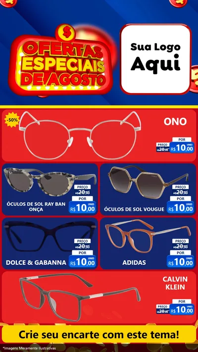 Modelo de TV para TV Vertical com o tema Ofertas Especiais de Agosto para Óticas