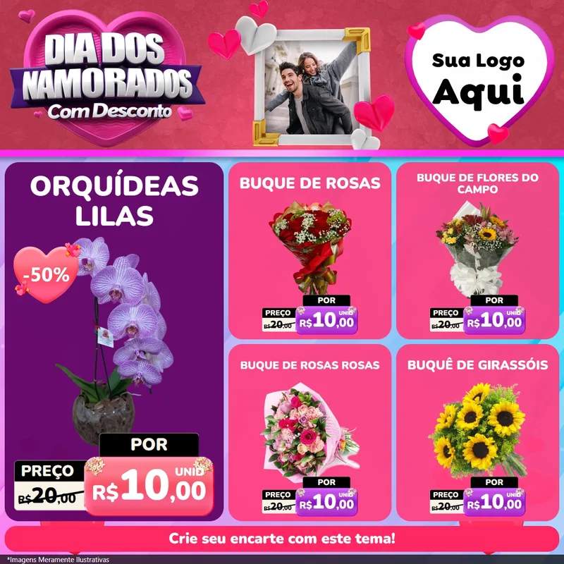 Modelo de Rede Social para Feed Facebook com o tema Dia Dos Namorados Com Desconto para Floricultura e jardim