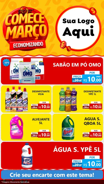 Modelo de TV para TV Vertical com o tema Comece Março Economizando para Produtos de Limpeza