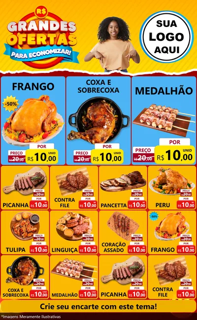 Modelo de Encarte para Encarte Grande com o tema Grandes Ofertas Para Economizar! para Assados