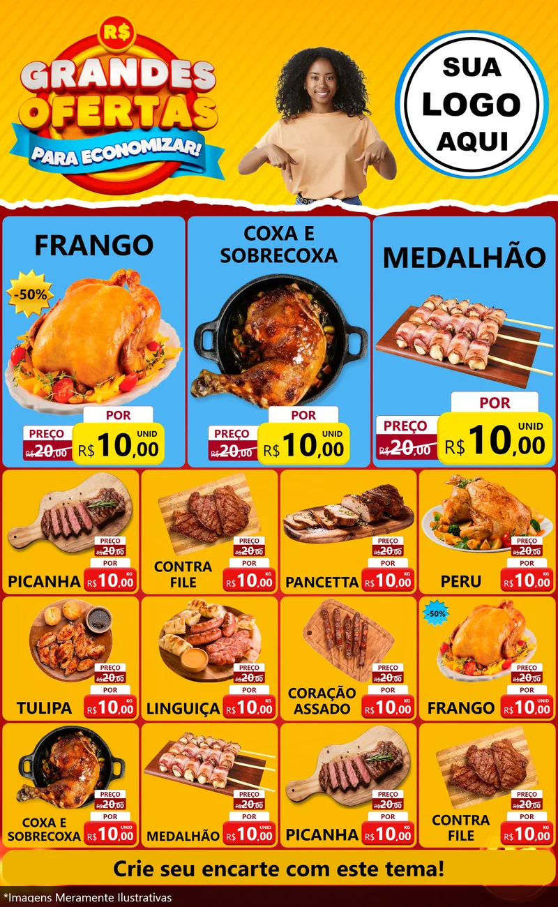 Modelo de Encarte para Encarte Grande com o tema Grandes Ofertas Para Economizar! para Assados