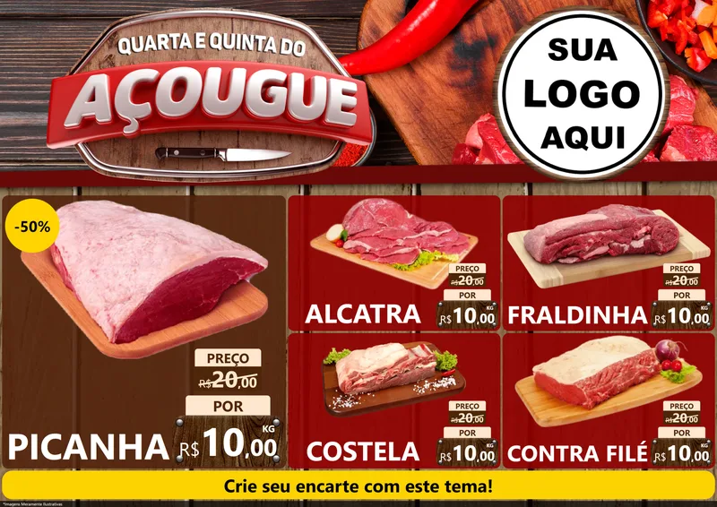 Modelo de Encarte para Encarte A4 Horizontal com o tema Quarta e Quinta do Açougue para Açougue