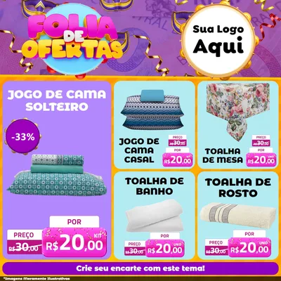 Modelo de Rede Social para Feed Facebook com o tema Folia de Ofertas para Cama, Mesa e Banho
