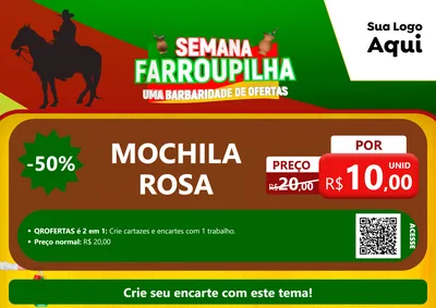 Modelo de Cartaz para Cartaz A4 Horizontal com o tema Semana Farroupilha - Uma Barbaridade de Ofertas para Papelaria