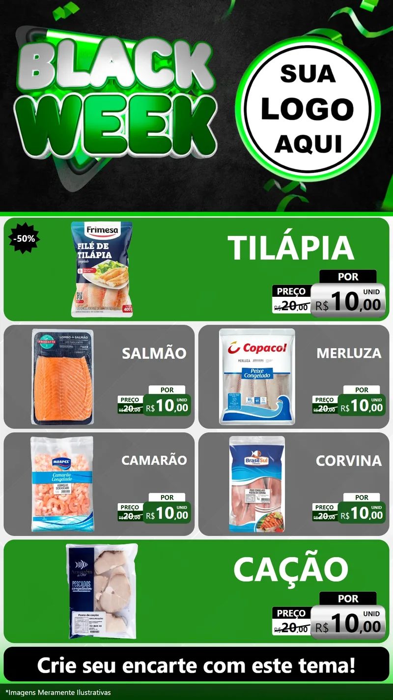 Modelo de TV para TV Vertical com o tema Black Week para Peixaria