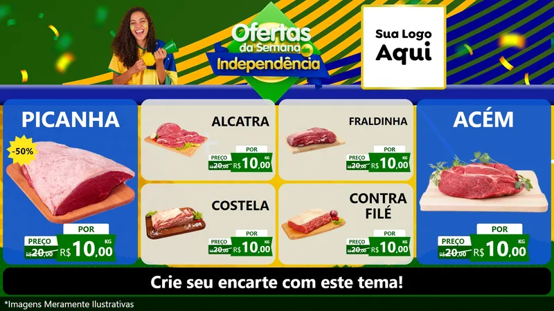 Modelo de TV para TV Horizontal com o tema Ofertas da Semana da Independência para Açougue