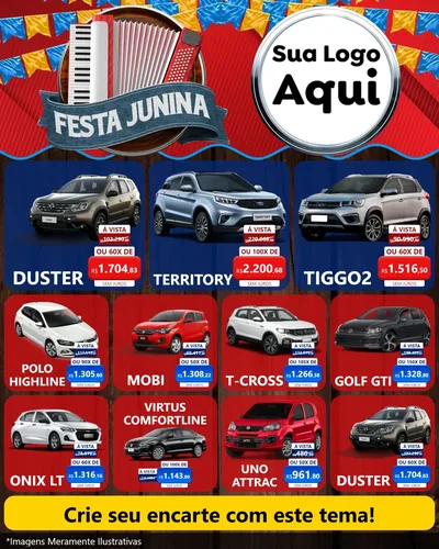 Modelo de Rede Social para Feed Instagram com o tema Festa Junina para Concessionaria de Carros