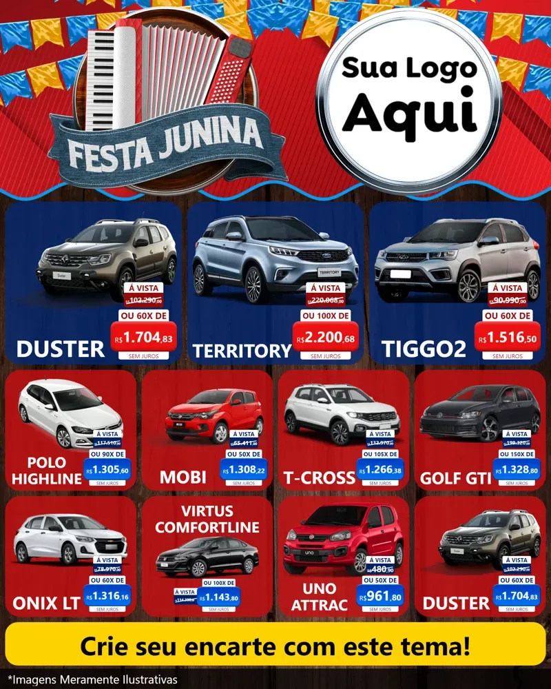 Modelo de Rede Social para Feed Instagram com o tema Festa Junina para Concessionaria de Carros
