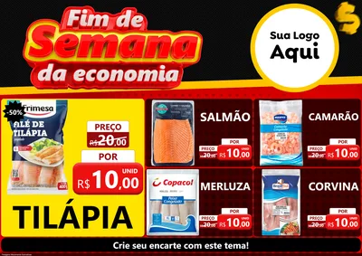 Modelo de Encarte para Encarte A4 Horizontal com o tema Fim de Semana da Economia para Peixaria