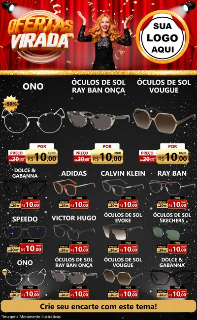 Modelo de Encarte para Encarte Grande com o tema Ofertas da Virada para Óticas