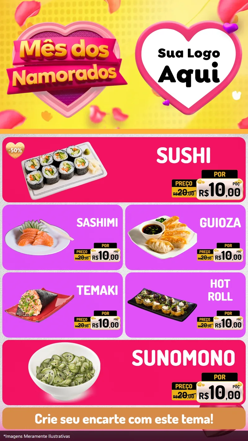 Modelo de TV para TV Vertical com o tema Mês dos Namorados para Comida japonesa