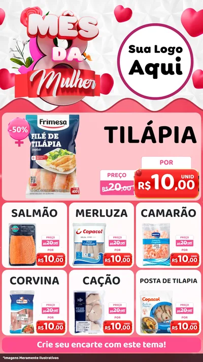 Modelo de Rede Social para Stories com o tema Mês da Mulher para Peixaria