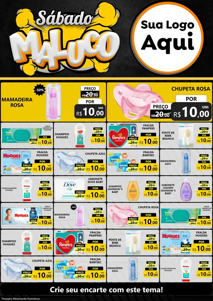 Modelo de Encarte para Encarte A4 Vertical com o tema Sábado Maluco para Bebês