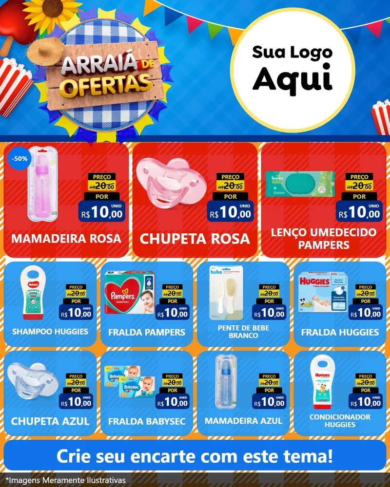 Modelo de Rede Social para Feed Instagram com o tema Arraiá de Ofertas para Bebês