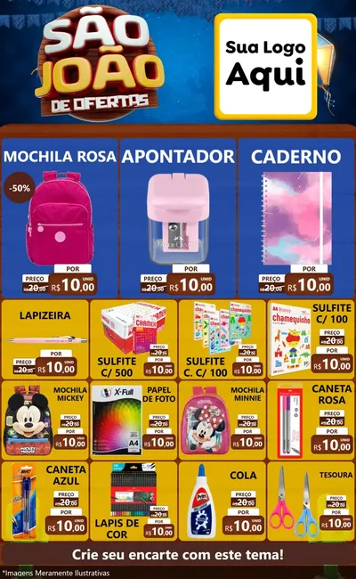 Modelo de Encarte para Encarte Grande com o tema São João Ofertas Imbatíveis! - Junina para Papelaria