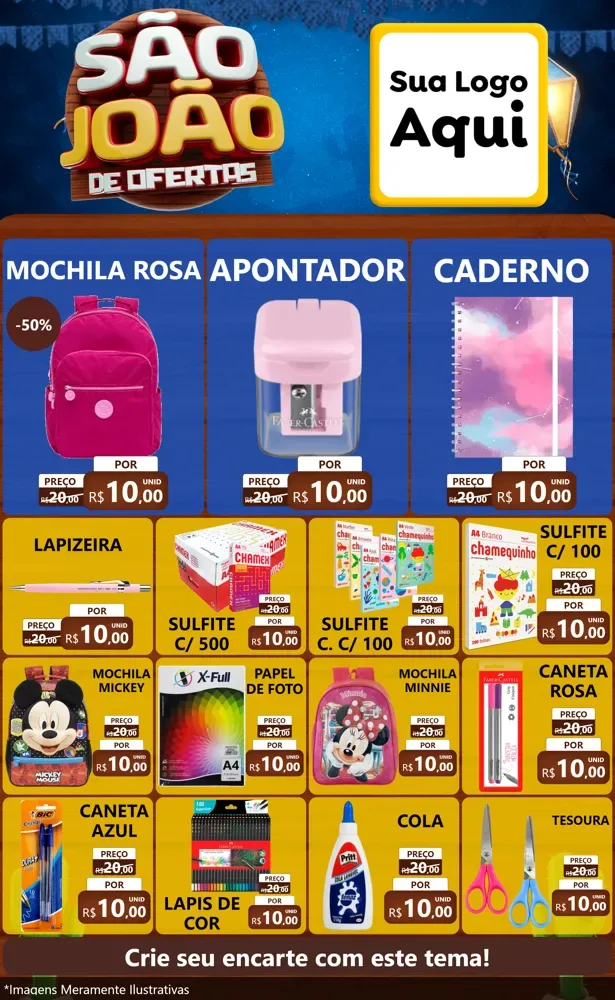 Modelo de Encarte para Encarte Grande com o tema São João Ofertas Imbatíveis! - Junina para Papelaria