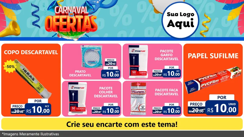 Modelo de TV para TV Horizontal com o tema Carnaval de Ofertas para Embalagens