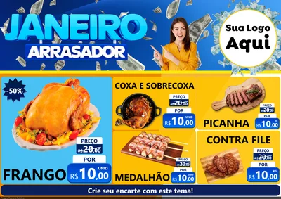 Modelo de Encarte para Encarte A4 Horizontal com o tema Janeiro Arrasador para Assados
