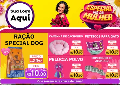 Modelo de Encarte para Encarte A4 Horizontal com o tema Especial Dia da Mulher para Pet Shop