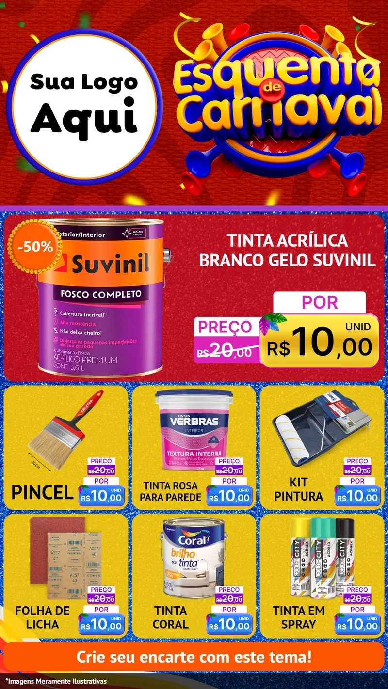 Modelo de Rede Social para Stories com o tema Esquenta de Carnaval para Tintas e Ferramentas
